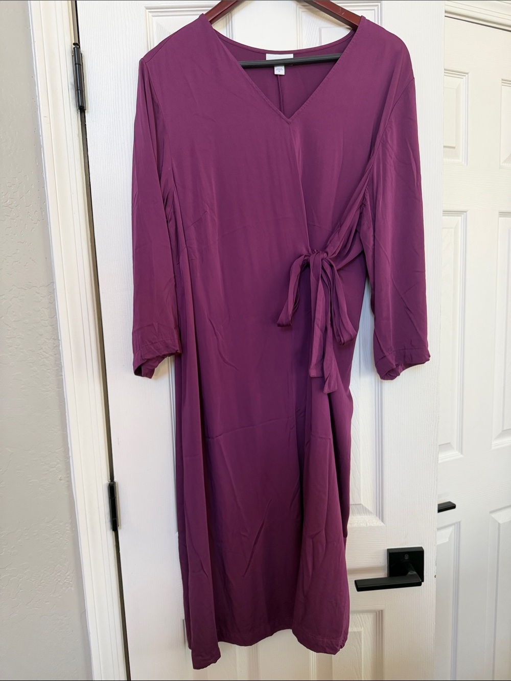 PureJill by J Jill Size XL Plum V-Neck Tie-Waist Midi Dress Machine Wash